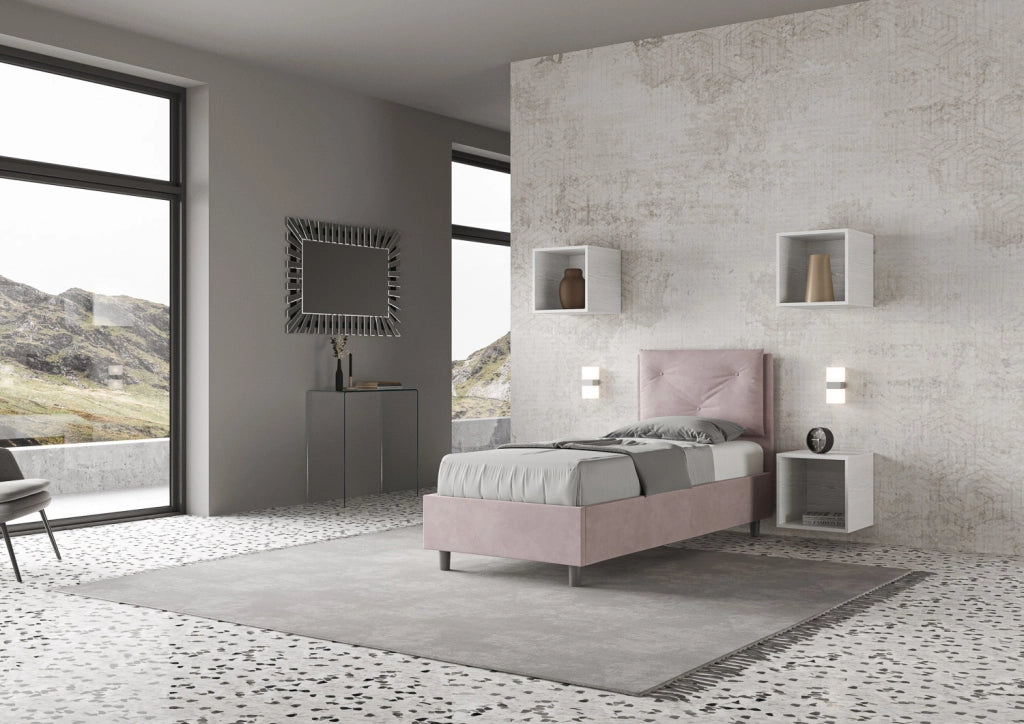 BS COM Letto singolo contenitore imbottito 90x210 microfibra glicine