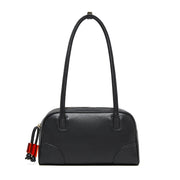 Borsa a mano in vera pelle di grande capacit¨¤, modello bowling, nera