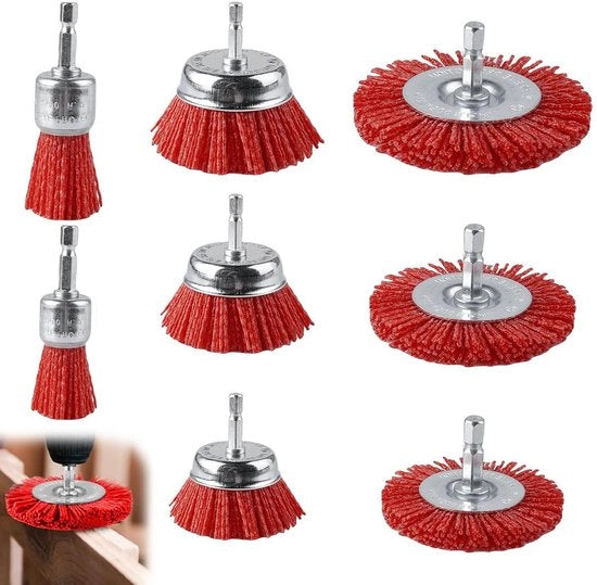 Set di pennelli in nylon per trapano - rimozione ruggine - 8 misure