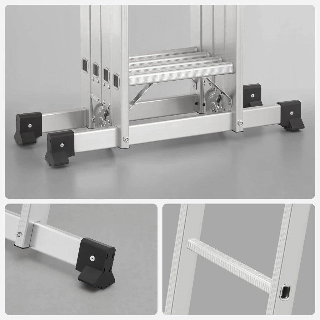 SONGMICS Scala Multifunzione in Alluminio, Scala a Gradini, Scaletta Domestica, 4 x 3 Gradini, fino a 150 kg, 12 Gradini, Design 6-in-1, Lunga 326 cm, Colore Argento GLT36M