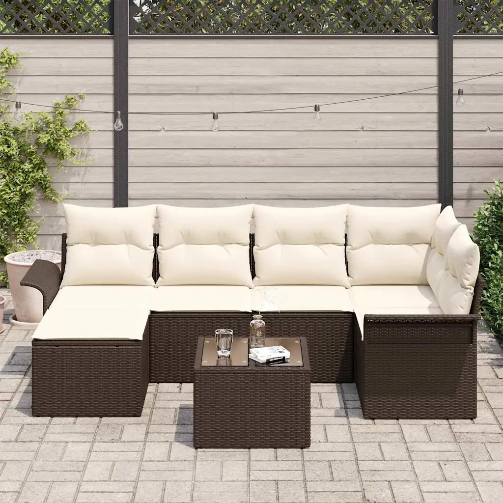 Set Divano da Giardino con cuscino 7 pcs Marrone Poly Rattan 3345438