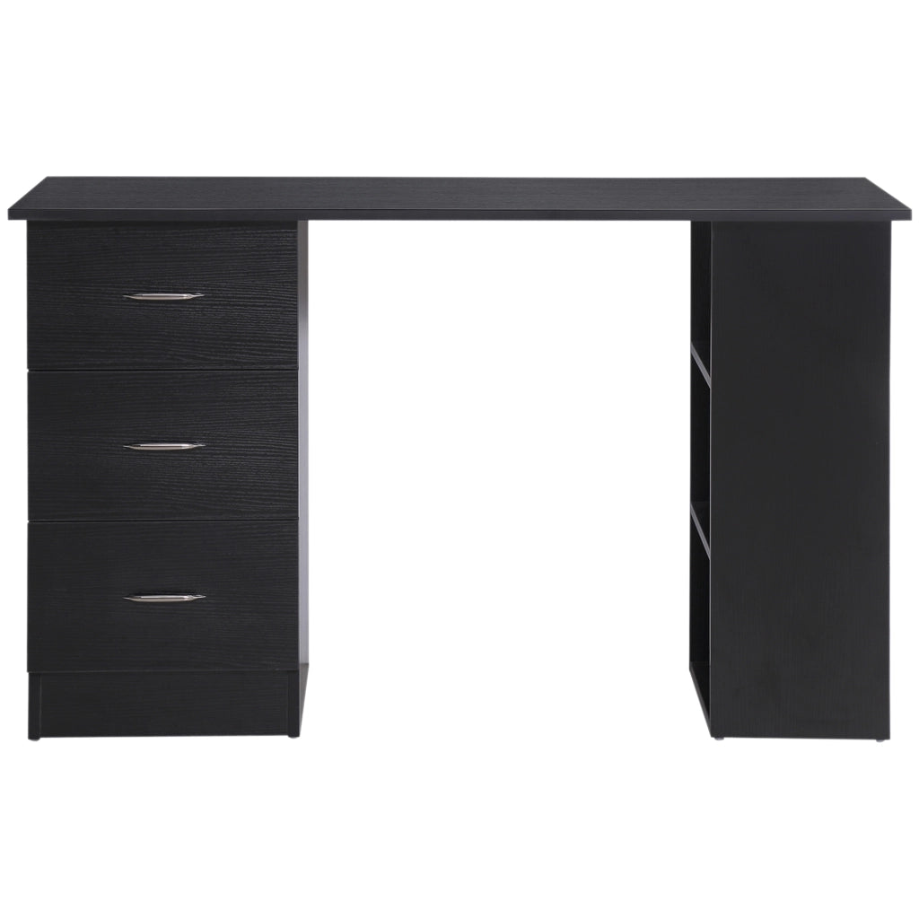 Scrivania PC con 3 Ripiani e 3 Cassetti per Camera e Ufficio. in Legno MDF. 120x49x72 cm. Nera