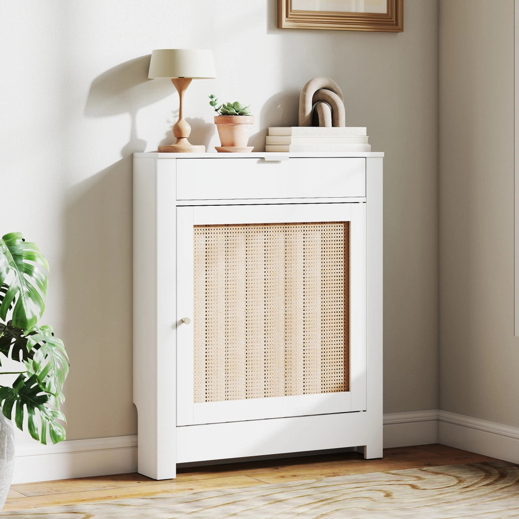 Copritermosifone con Anta e Rattan Design Boho ¨C Xylo ¨C Bianco