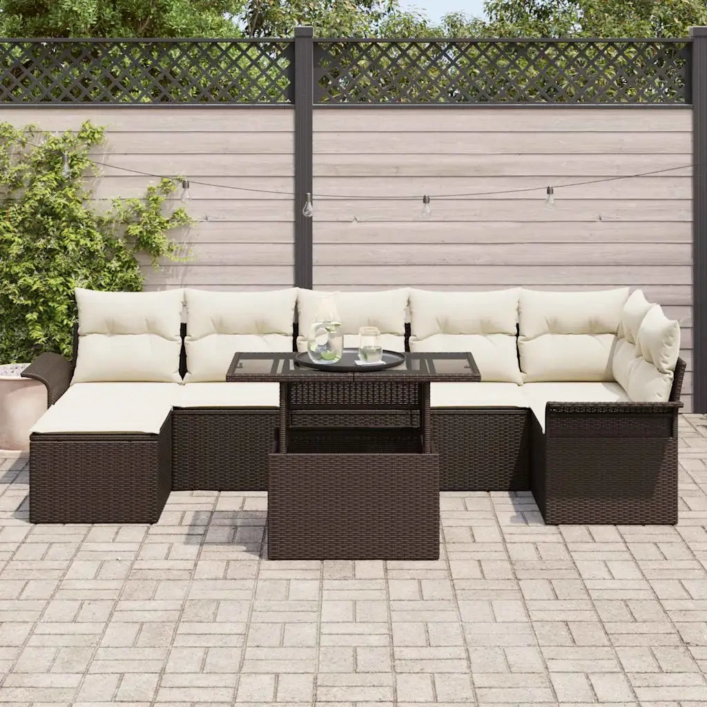 Set Divano da Giardino con cuscino 8 pcs Marrone Poly Rattan