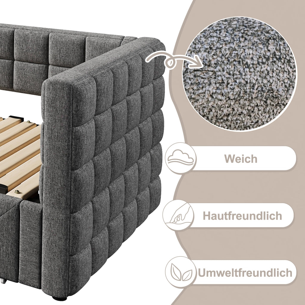 LETTO Divano Estraibile 90x200 cm Velluto Grigio con 2 cassetti