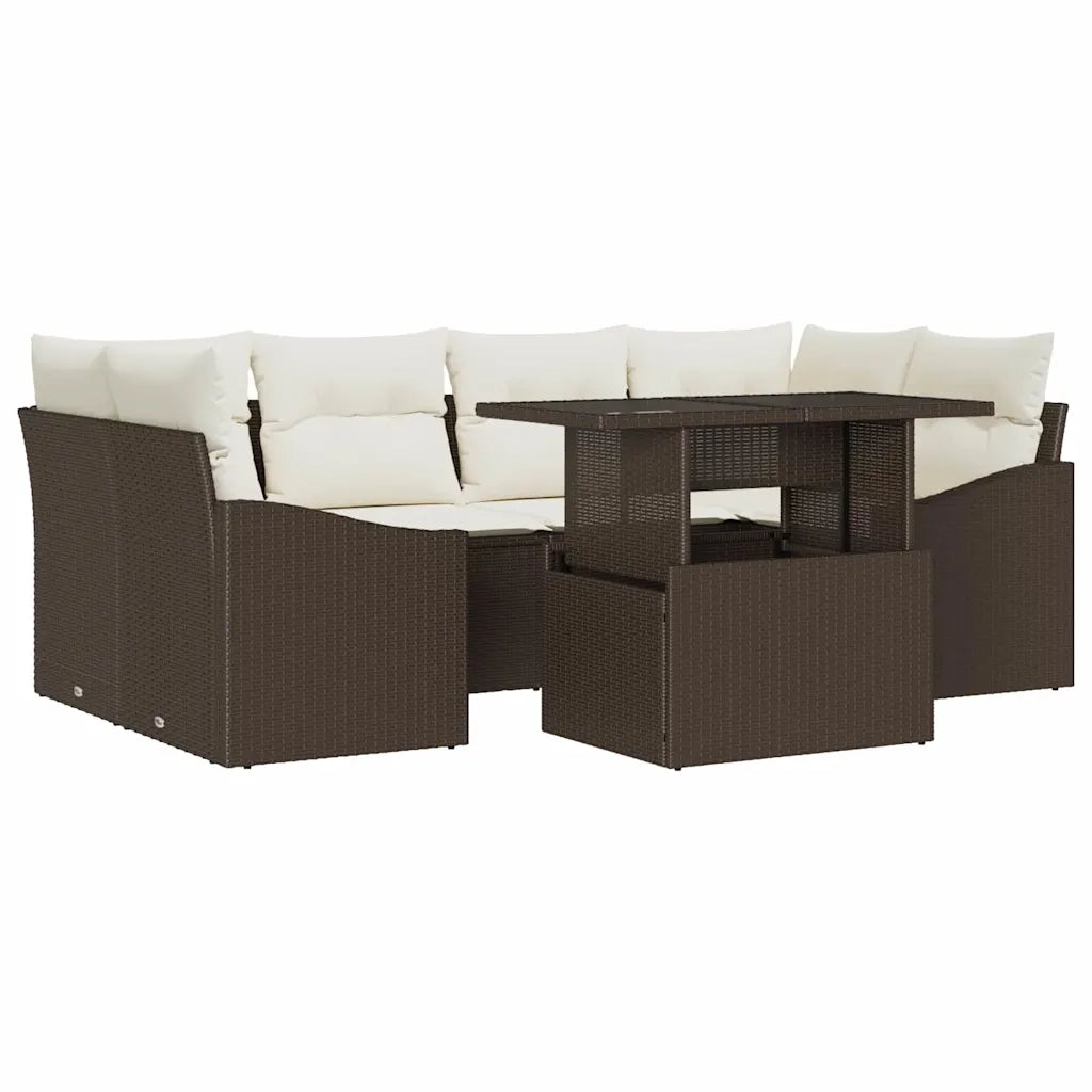 Set Divano da Giardino 7 pcs Marrone e Crema polyrattan