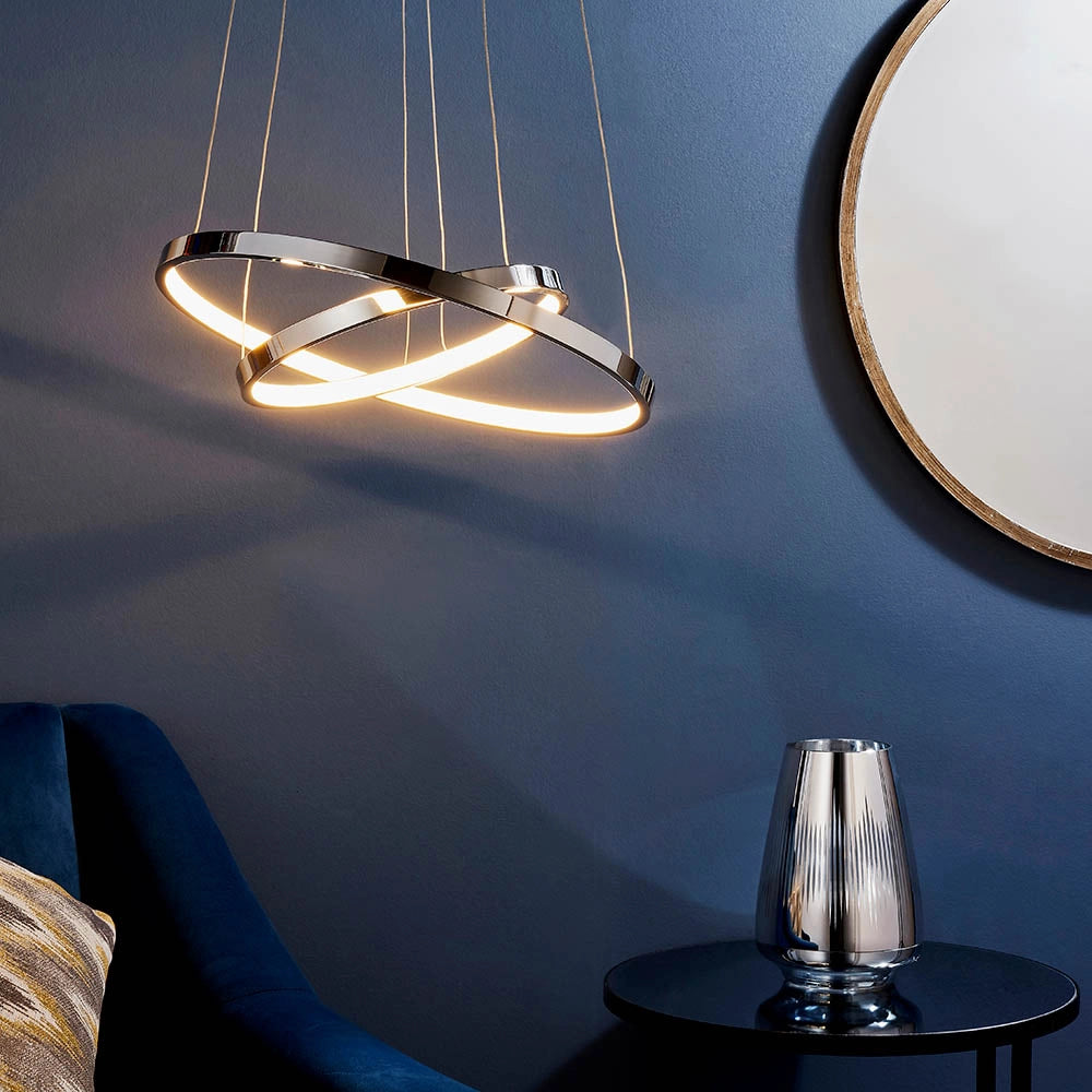 Lampada a sospensione LED anelli cromo 28W Endon KLINE
