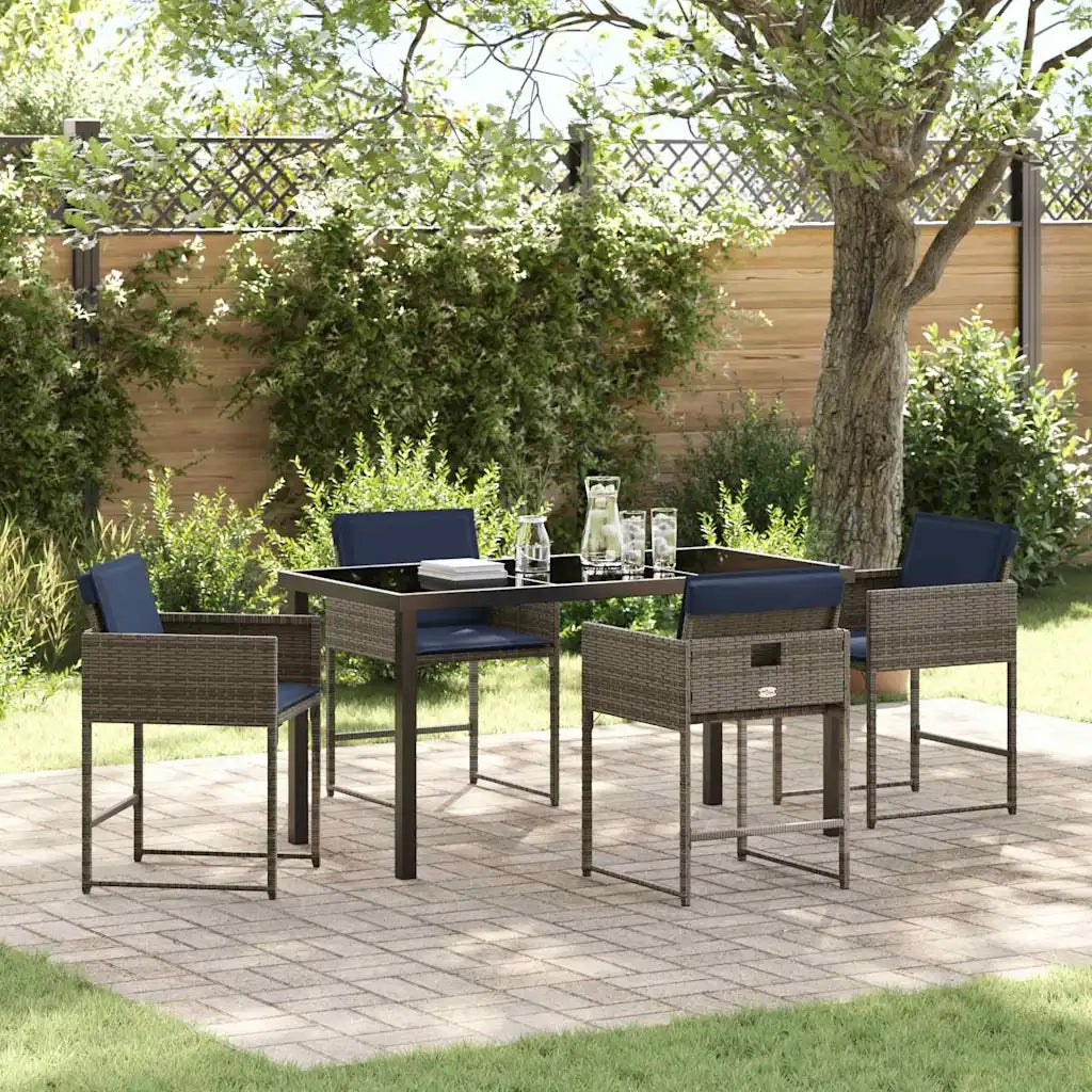 Set da Pranzo per Giardino con cuscino 5 pcs Grigio polyrattan 3380033