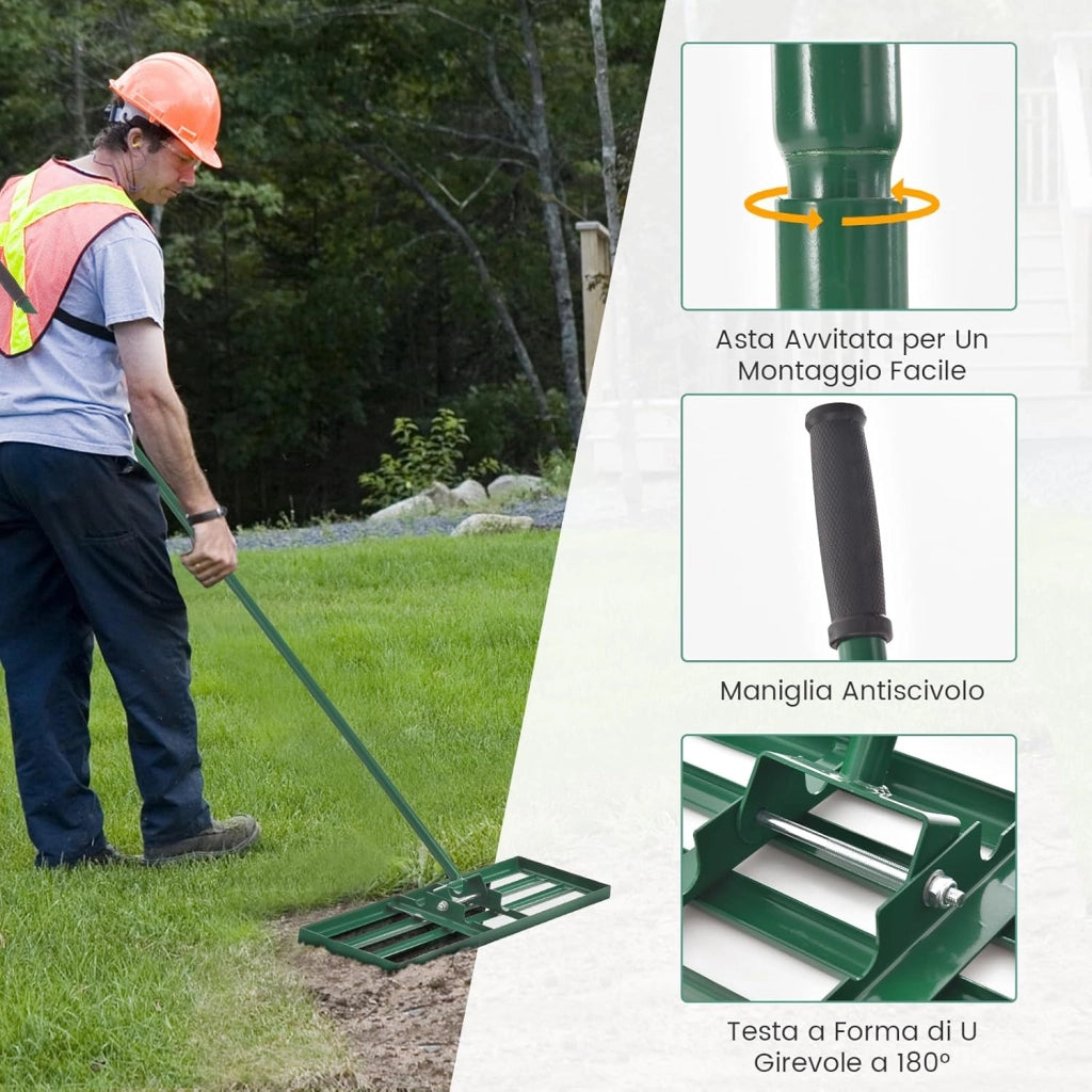 Rastrello Livellatore per Prato, Livellatore Giardino con Piastra Grande e Impugnatura Ergonomica, Rastrello Livellante per Prato, Campo da Golf, Fattoria e Pascolo (75 x 25 cm)