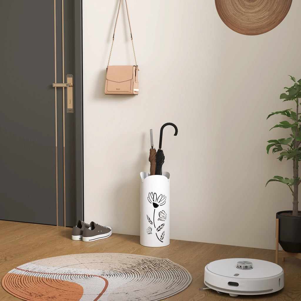 Portaombrelli in Acciaio con Ganci e Bandeja ¨C Minimal ¨C 17x17x41 cm Bianco