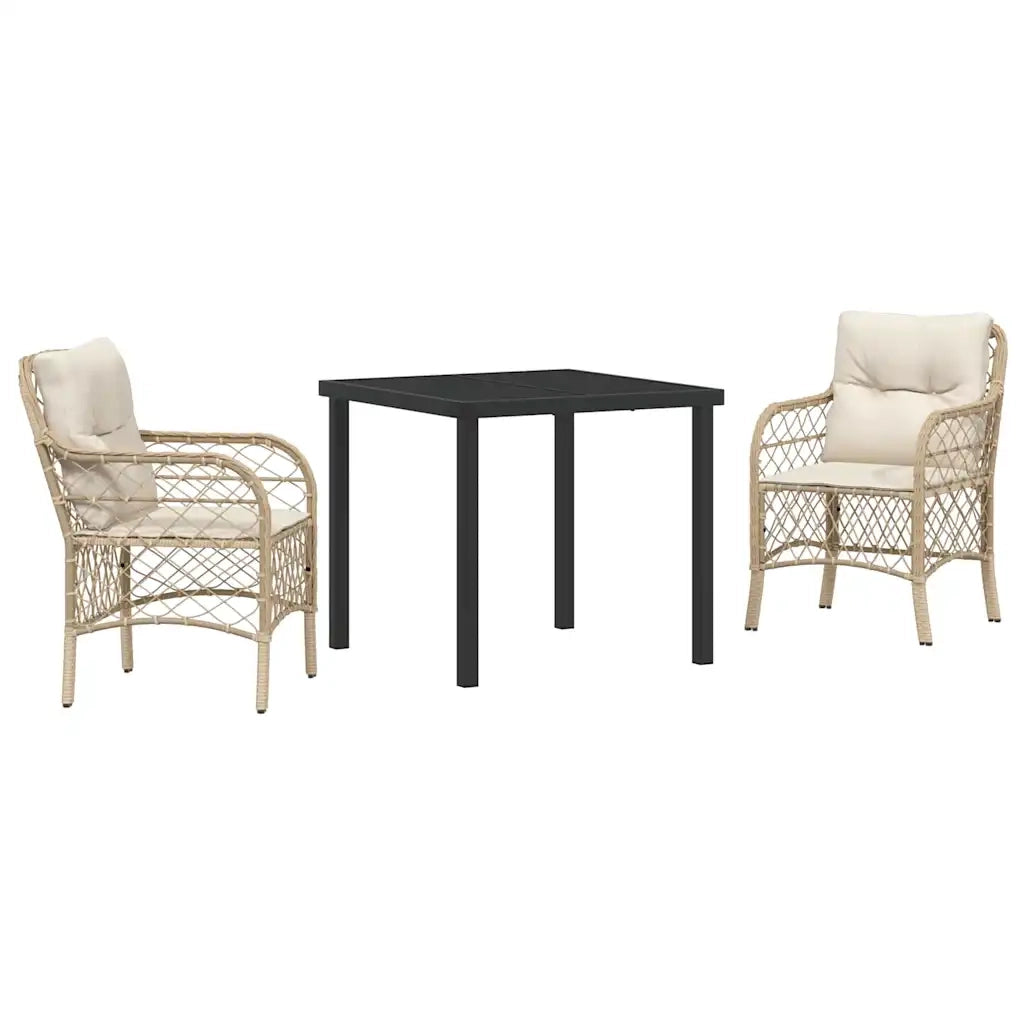 Set da Pranzo per Giardino con cuscino 3 pcs Beige polyrattan