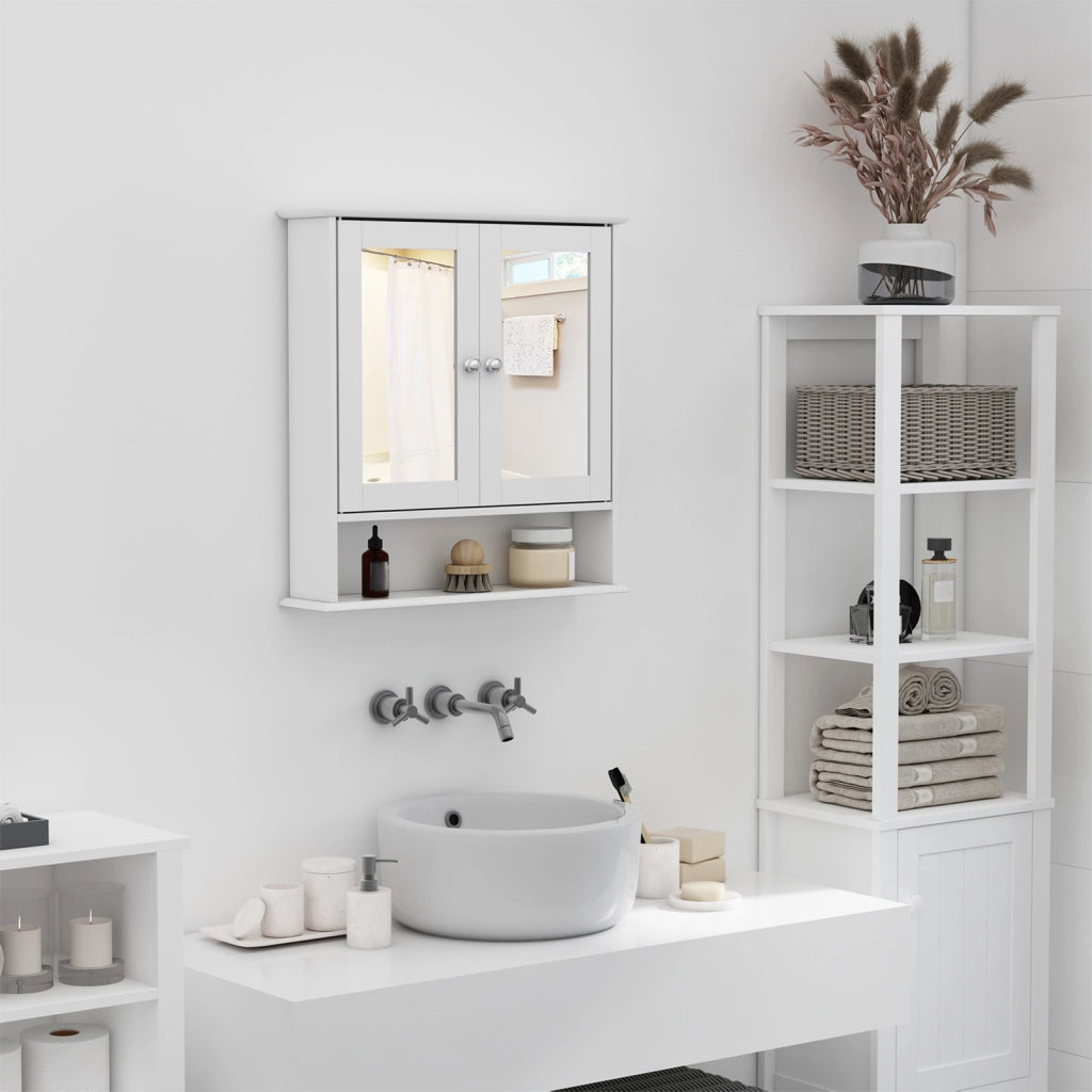 Armadietto Bagno con Specchio e 2 Ante ¨C Minimal ¨C Bianco 56x13x58cm