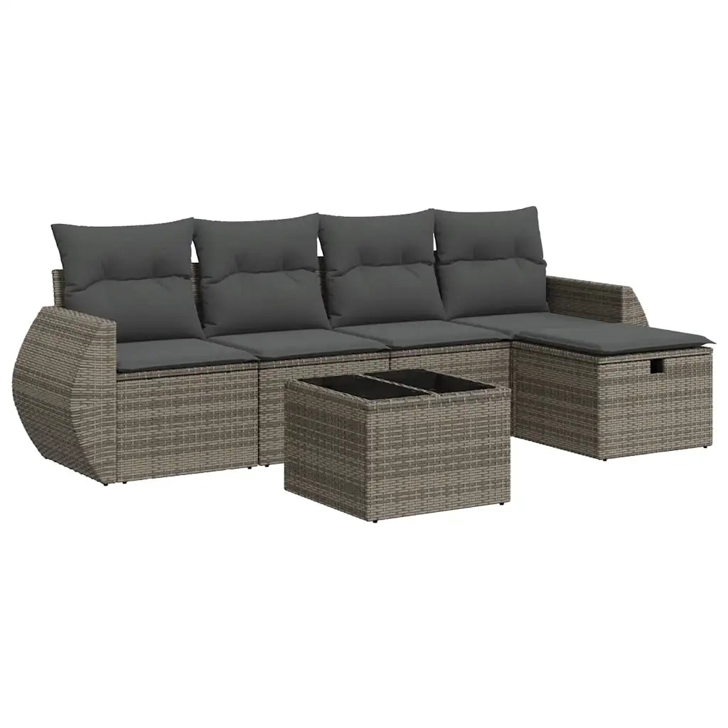 Set Divano da Giardino 6 pz con Cuscini Grigio in Polyrattan 3325576