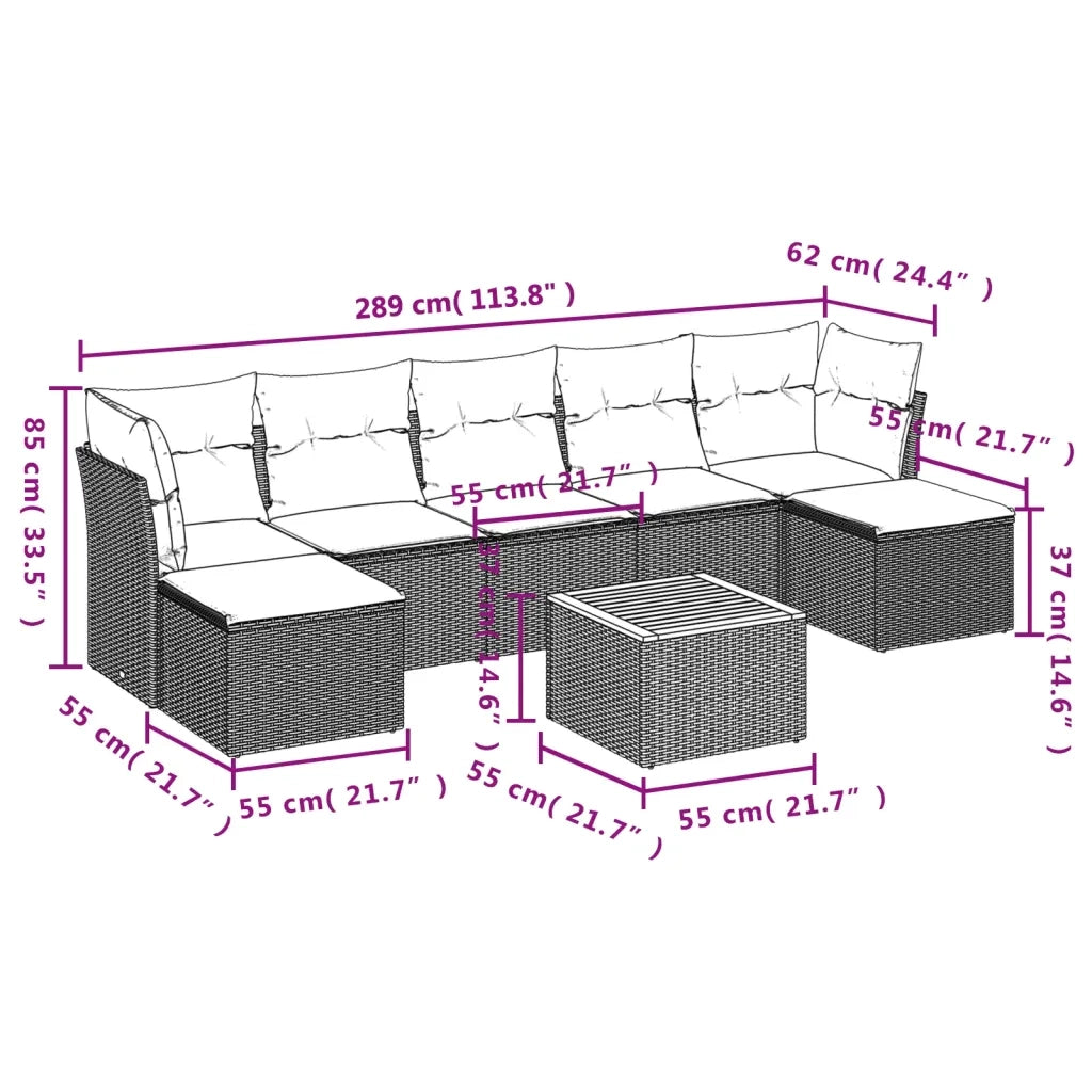 Set Divani da Giardino con Cuscini 8 pz Nero in Polyrattan 3223773