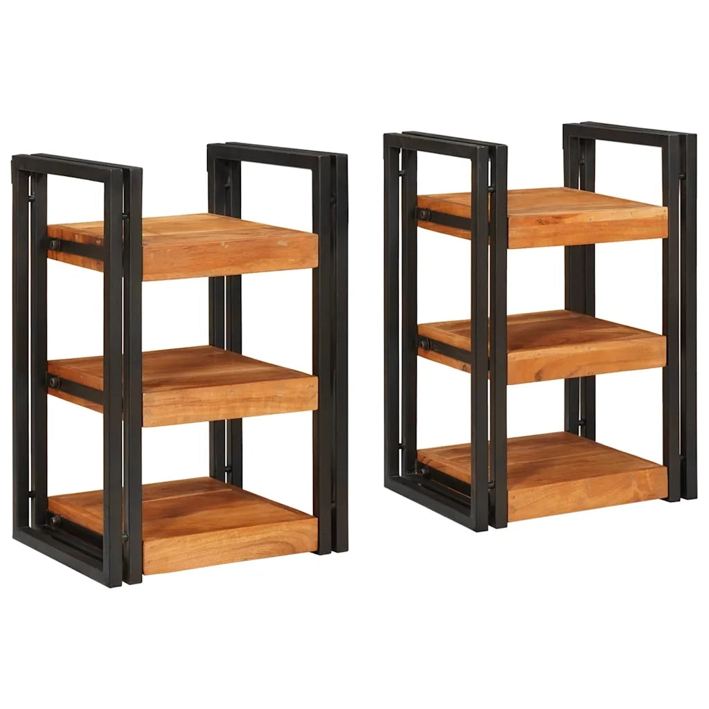 Comodino 2 pcs Marrone e Nero Legno Massello di Acacia 4016735