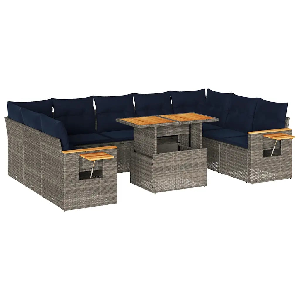 Divano Giardino 10 pz con Cuscini Grigio in Polyrattan Acacia 3327645