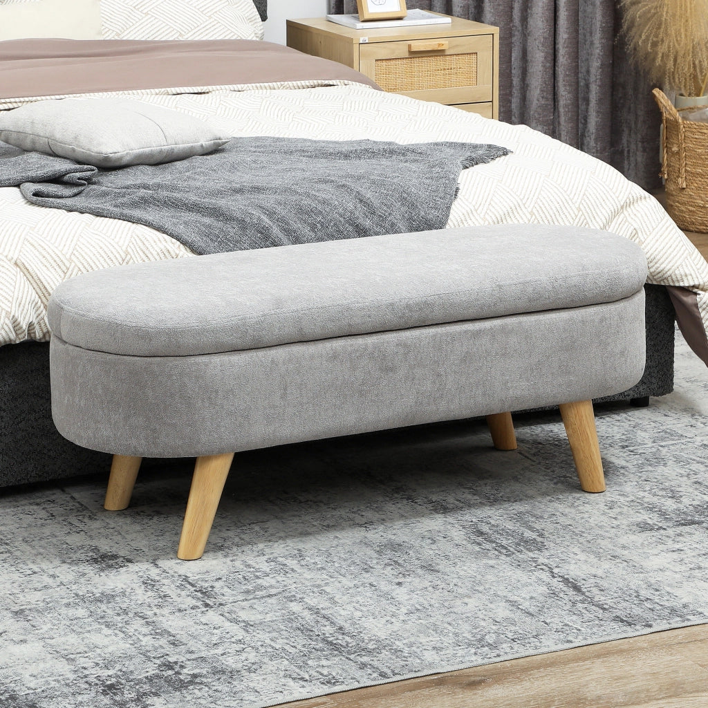 Pouf con Cuscino Imbottito in Velluto ¨C Zephmum ¨C Grigio Chiaro con Gambe in Legno