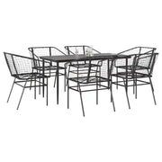 Set Pranzo da Giardino 7 pz Nero Polyrattan Vetro 3334489