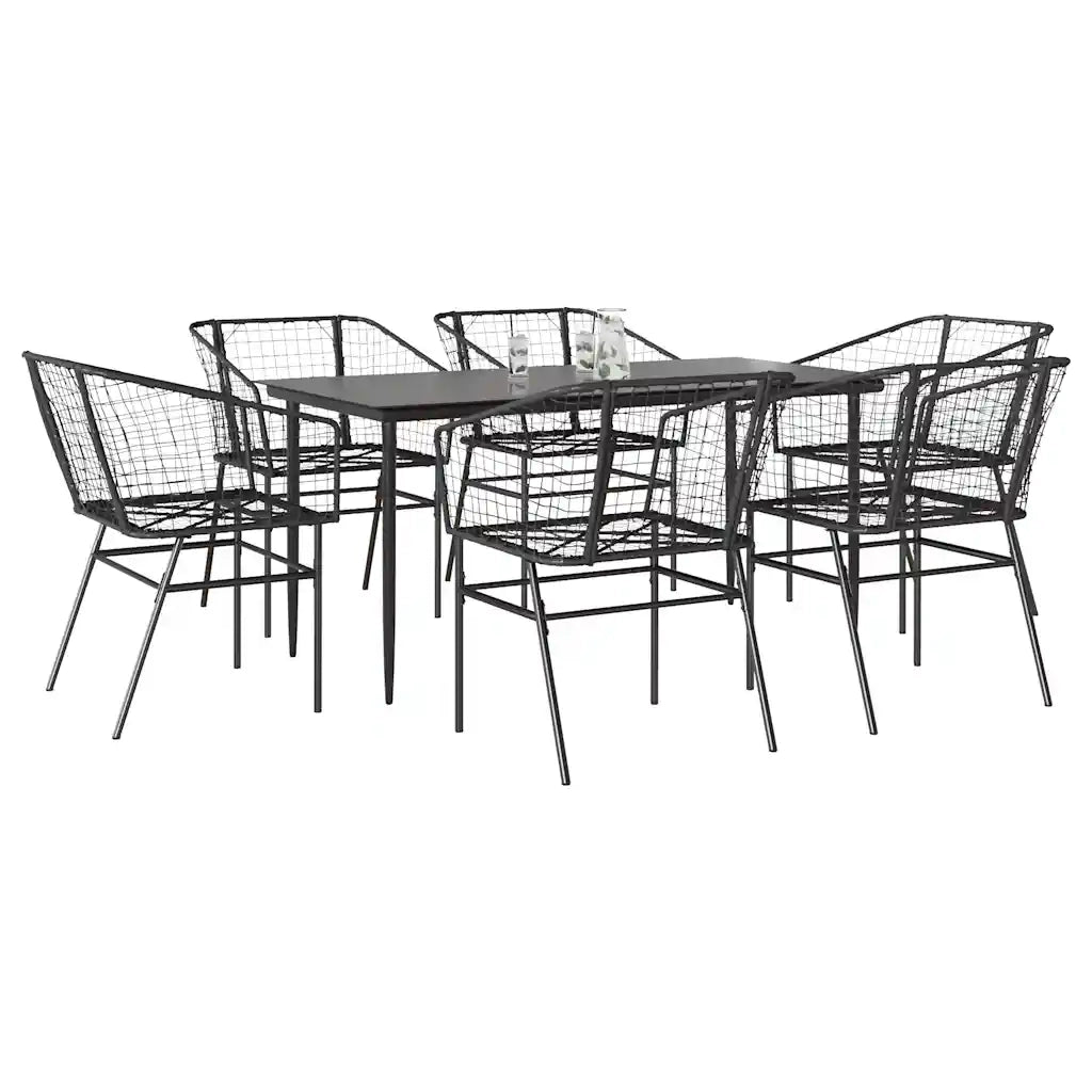 Set Pranzo da Giardino 7 pz Nero Polyrattan Vetro 3334489