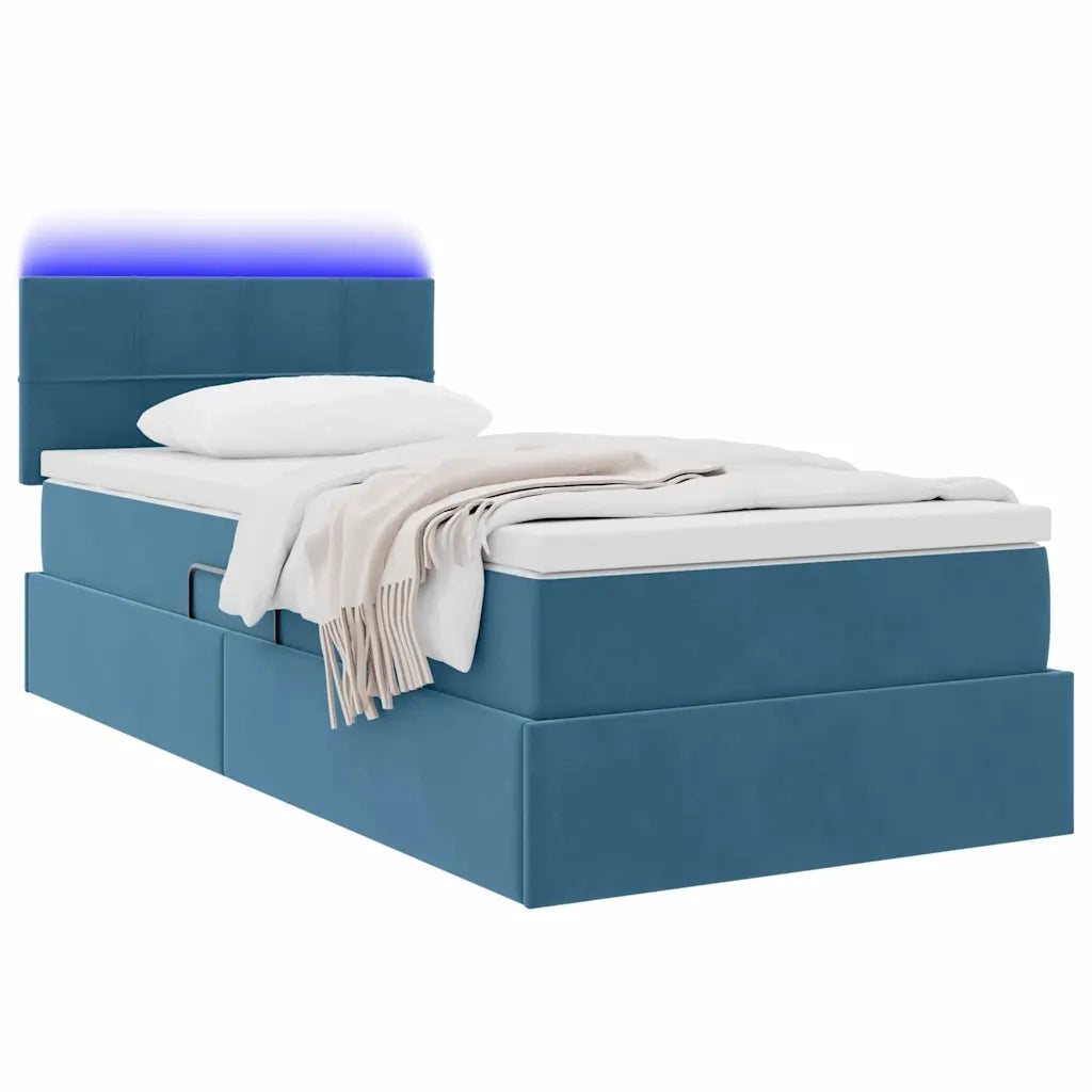Letto con contenitore e LED Blu Scuro 90 x 190 cm Velluto 3371365