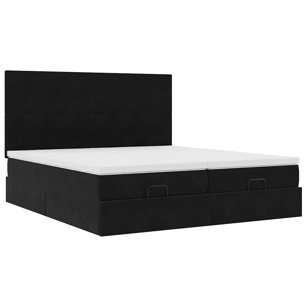 Struttura Letto Pouf con Materassi Nero 180x200 cm in Velluto 3313756
