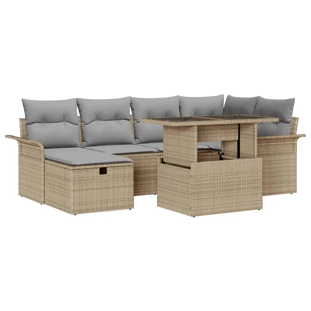 Set Divano da Giardino con cuscino 7 pcs Beige polyrattan