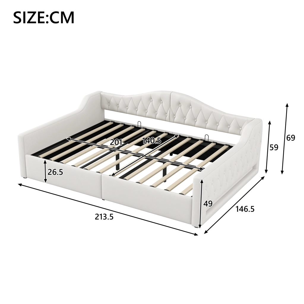 LETTO Contenitore 140x200 cm con LED Beige in MDF e Plywood