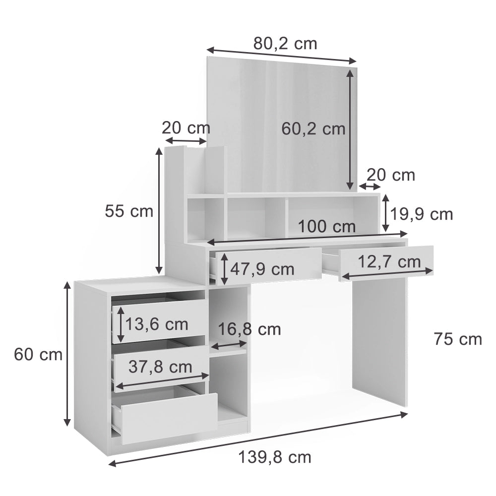 Vicco Scrivania Bianco 139.8 x 40 cm con cassetti
