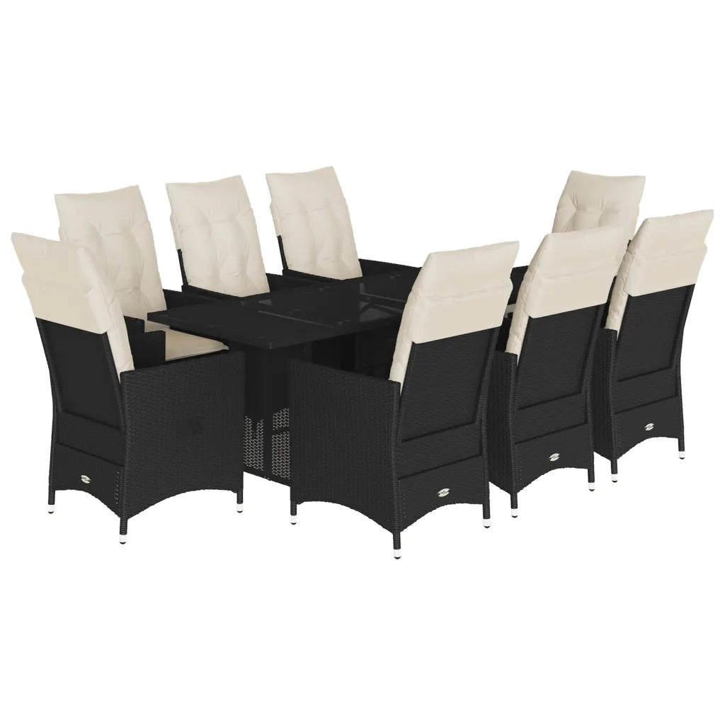 Set da Pranzo da Giardino 9 pz con Cuscini Nero in Polyrattan 3276701