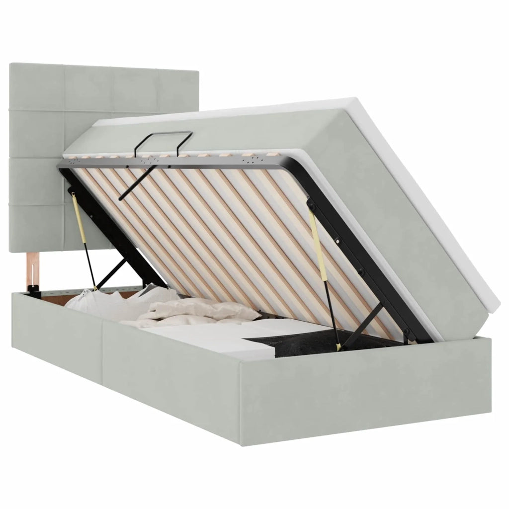 Letto con contenitore e LED Grigio chiaro 100 x 200 cm Velluto