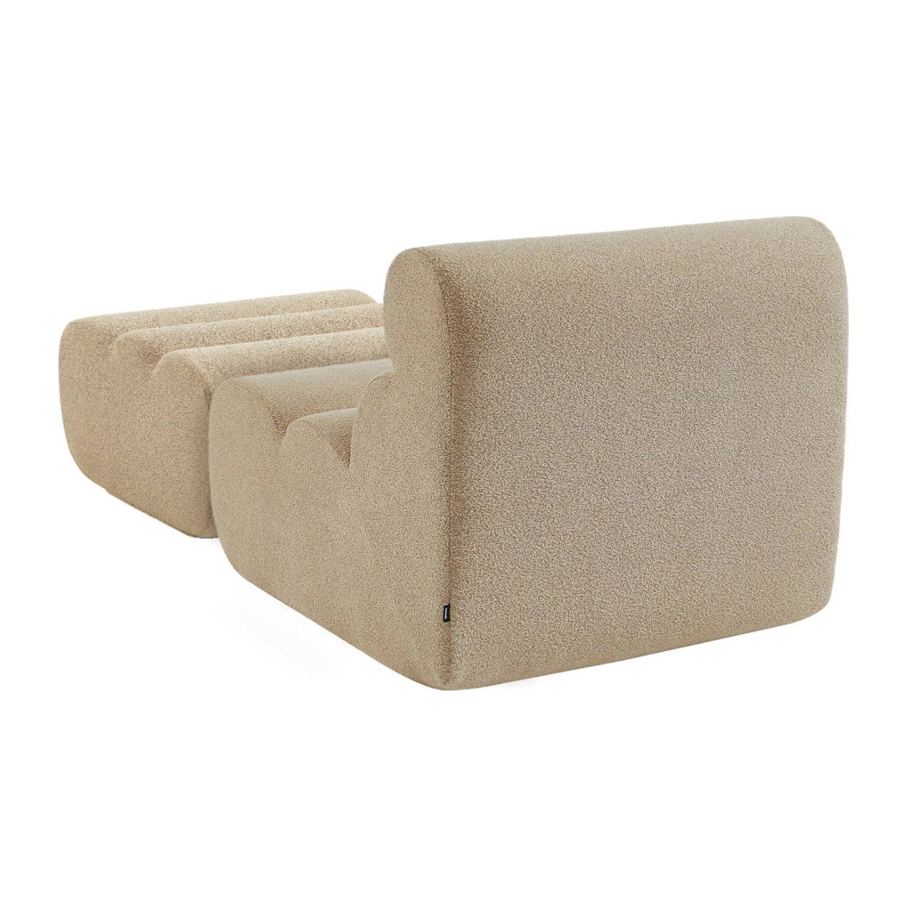 Poltrona bouclé testurizzata con poggiapiedi, beige