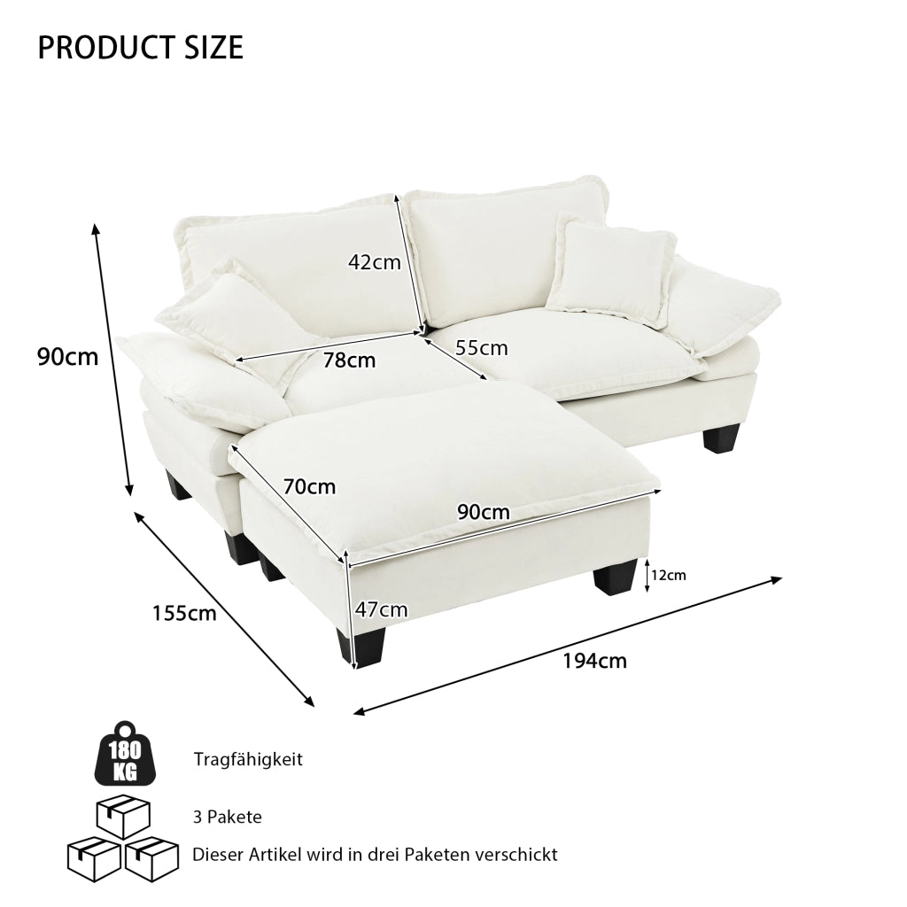Divano angolare modulare cloud in chenille con pouf mobile e cuscini design ispirato a vela beige 194 × 151 × 90 cm