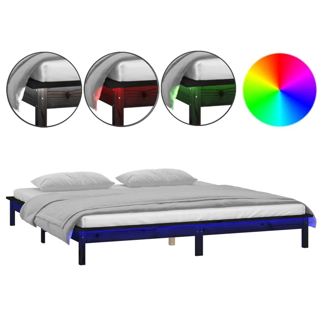 Letto matrimoniale | Letto per adulti | Giroletto LED Nero 120x190cm Small Double in Legno Massello