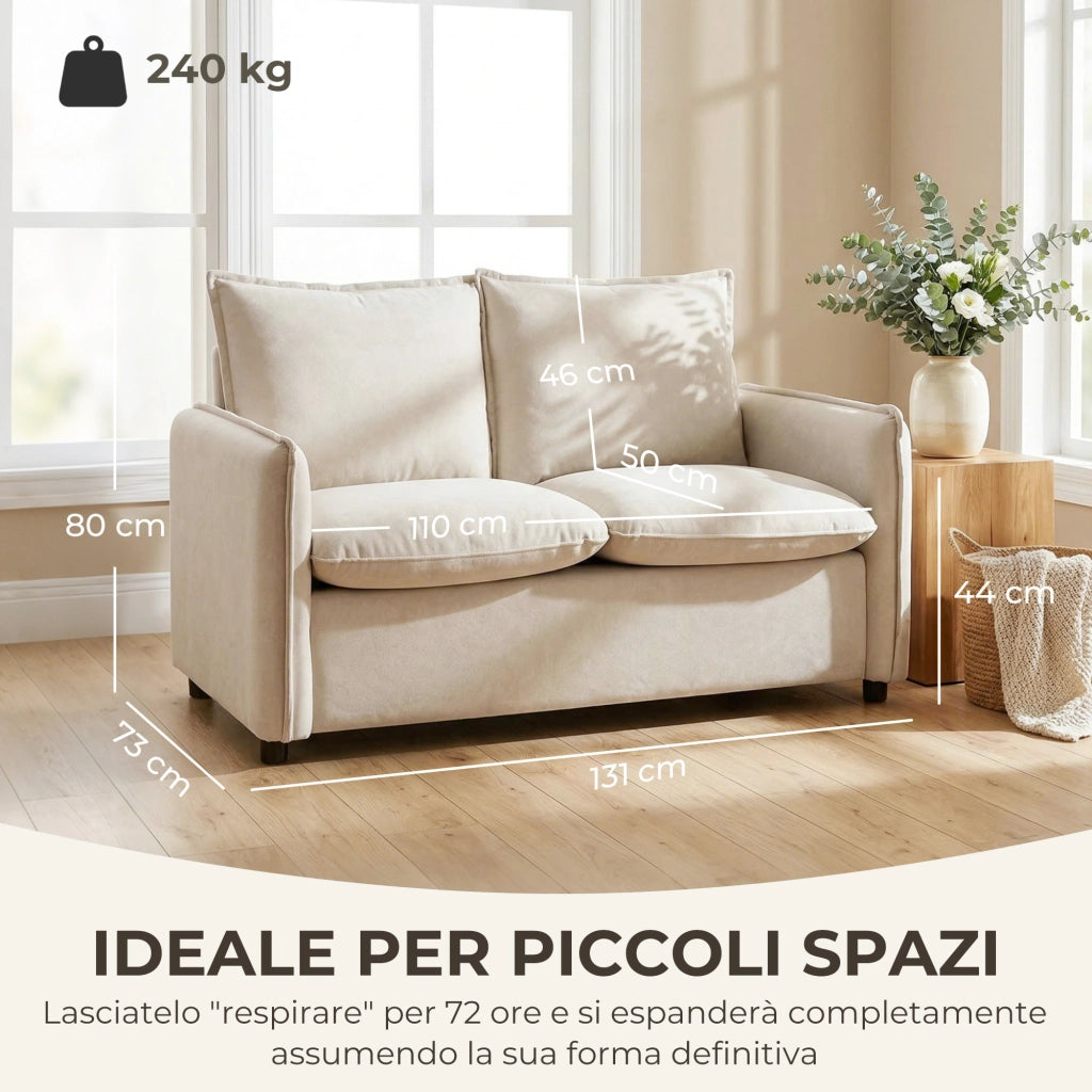 Divano 2 Posti Imbottito in Similpelle ¨C Minimal ¨C Crema