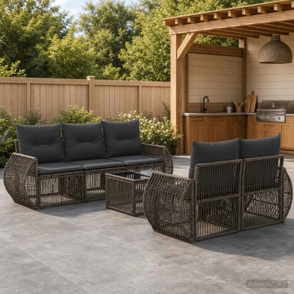 Set Divano da Giardino 6 pz Grigio polyrattan 3435347