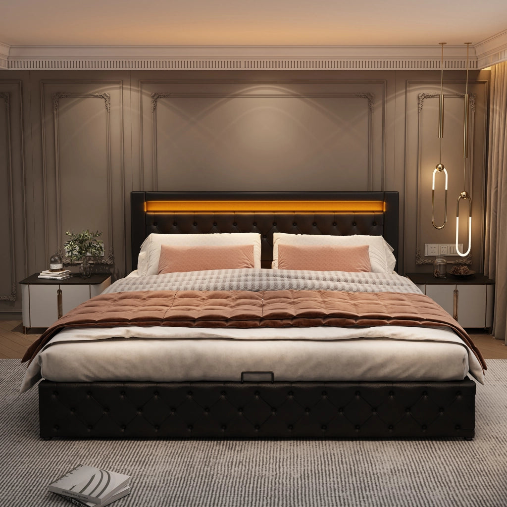 letto imbottito pu nero 140 x 200 cm