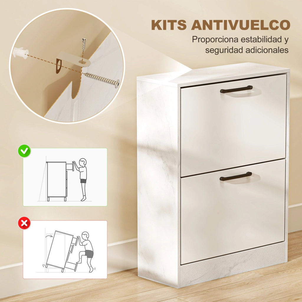 Scarpiera Slim 2 Ante Effetto Marmo ¨C Xylo ¨C Bianco Lucido 8 Paia 60x24x80 cm