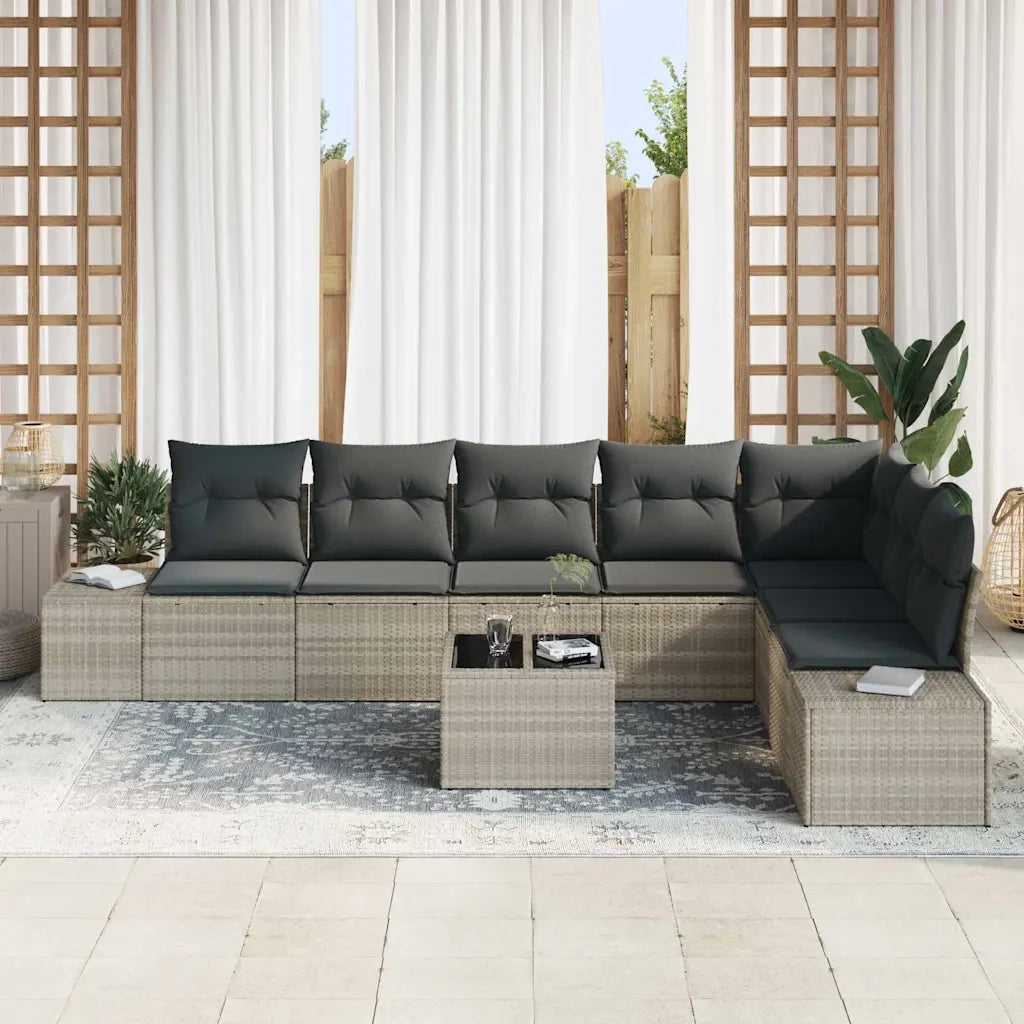 Set Divano da Giardino 9 pcs Grigio chiaro Poly Rattan 3360773