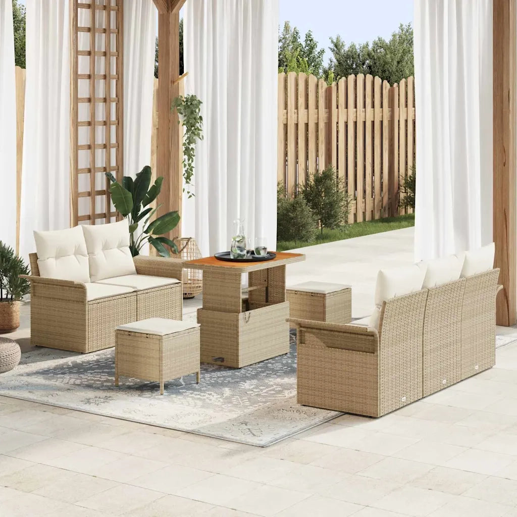 Set Divano da Giardino con cuscino 8 pcs Beige e Crema