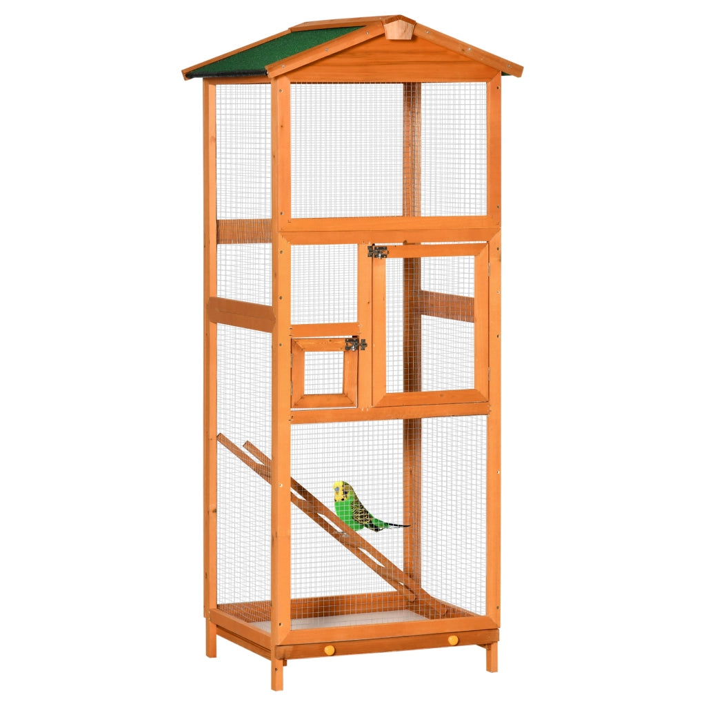 Gabbia per uccelli in legno di abete ¨C Xylo ¨C 2 porte, tetto asfaltato, 68x63x165cm
