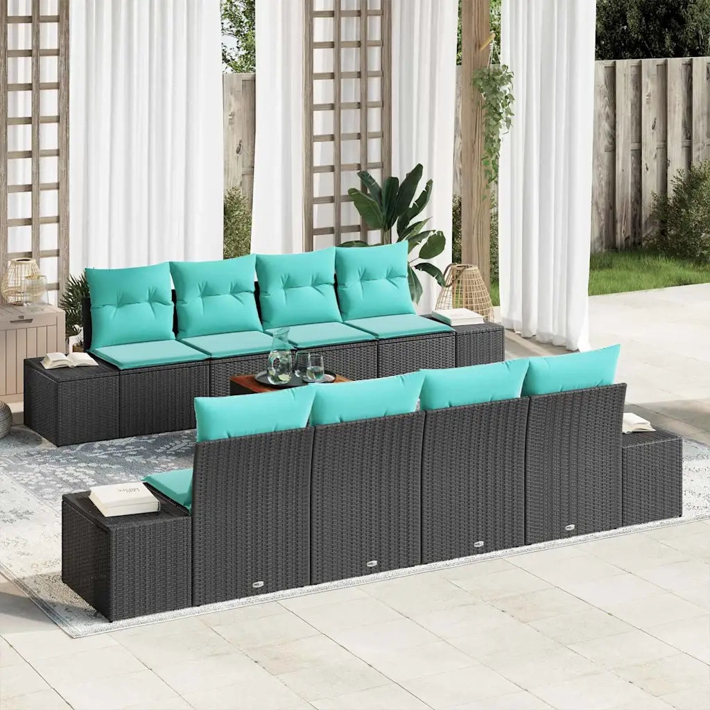 Set Divano da Giardino 9 pz Nero e Turchese polyrattan 3356604
