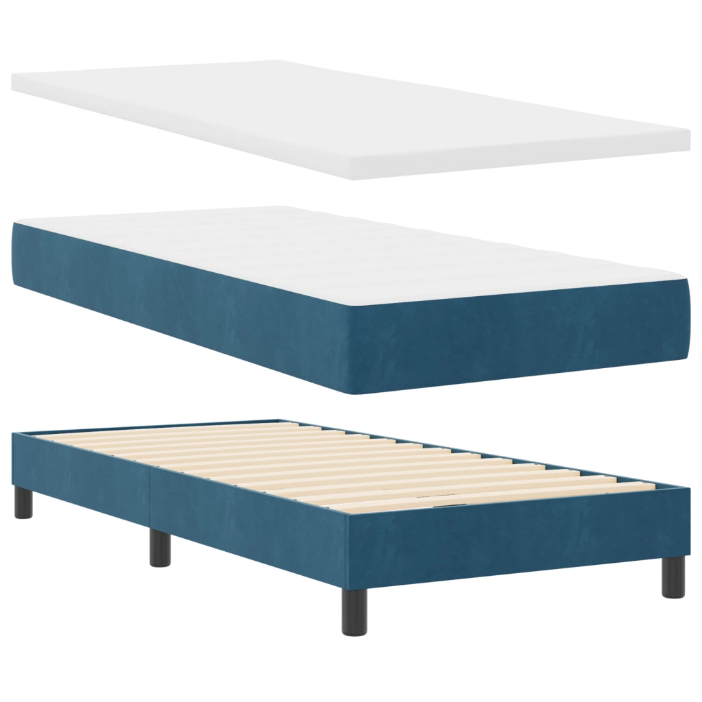 Letto Box con Materasso Blu Scuro 100x200 cm Velluto