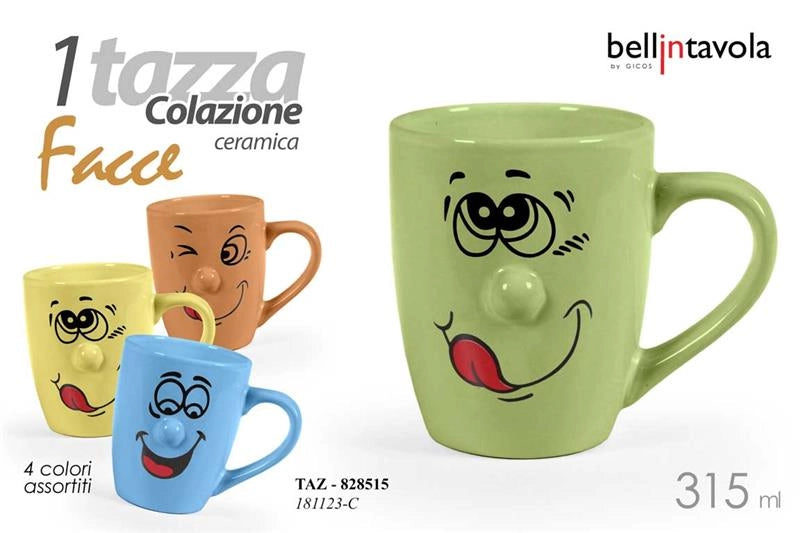 TAZZA PER COLAZIONE FACCE DIVERTENTI 315ML ASSORTITO