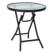 Tavolo rotondo da pranzo per patio con piano in vetro temperato, Tavolo con telaio antiruggine e struttura a X-Tavoli da esterno