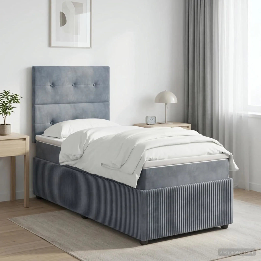 Letto Box Spring LED con Materasso Grigio Scuro 100 x 200 cm 3456012