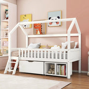 Letto Casetta Bambini 200x90 con Cassetti e Sponde ¨C Xylo ¨C Bianco