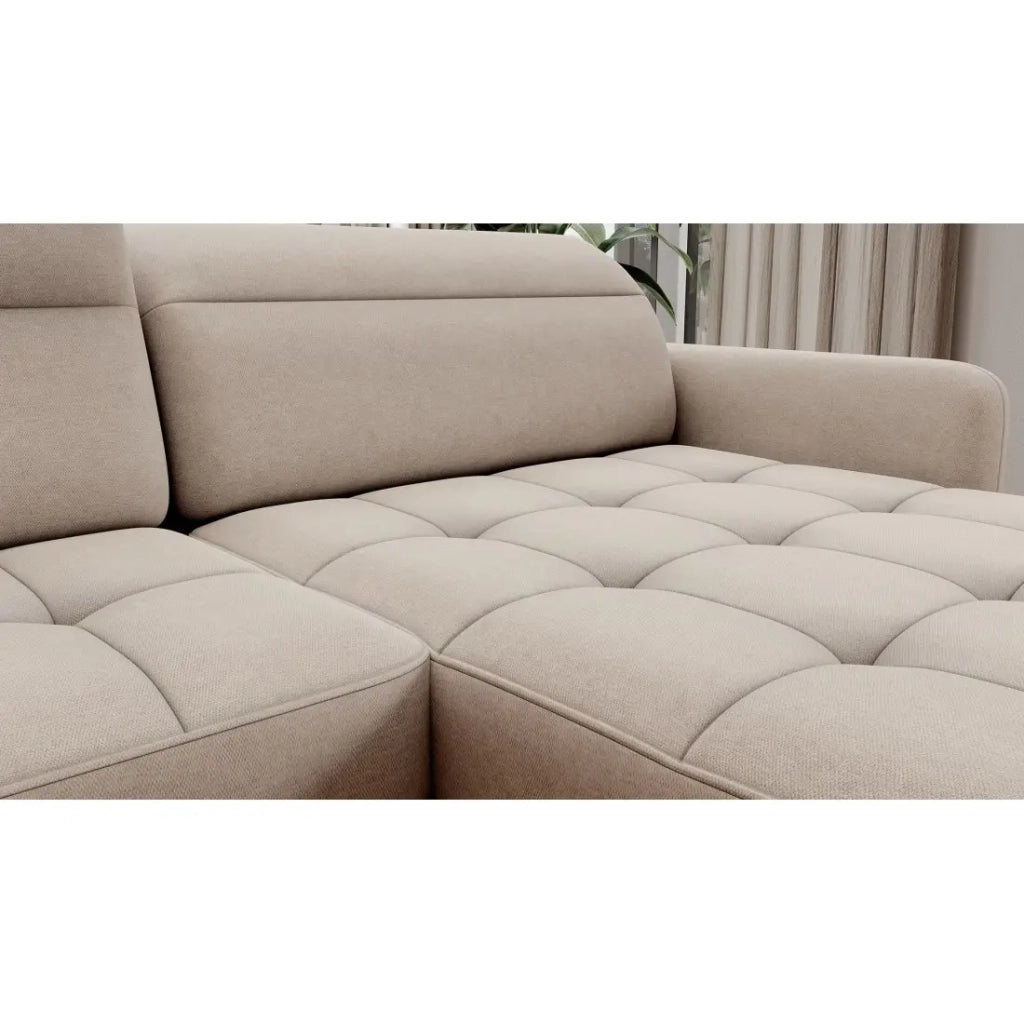 Divano ad angolo convertibile BERTHO 306 cm beige – Angolo destro con vano contenitore