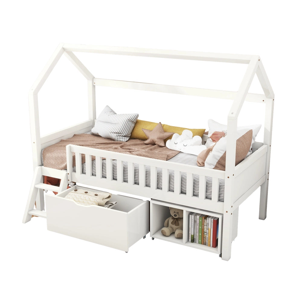 Letto Casetta Bambini 200x90 con Cassetti e Sponde ¨C Xylo ¨C Bianco
