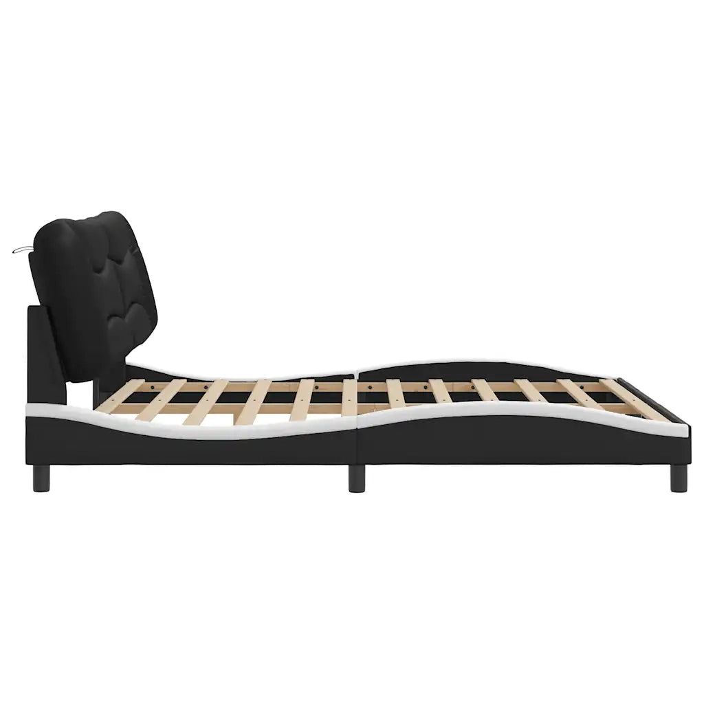 Letto matrimoniale | Letto per adulti | Giroletto senza Materasso Hvar Nero e Bianco 180x200 cm in Similpelle