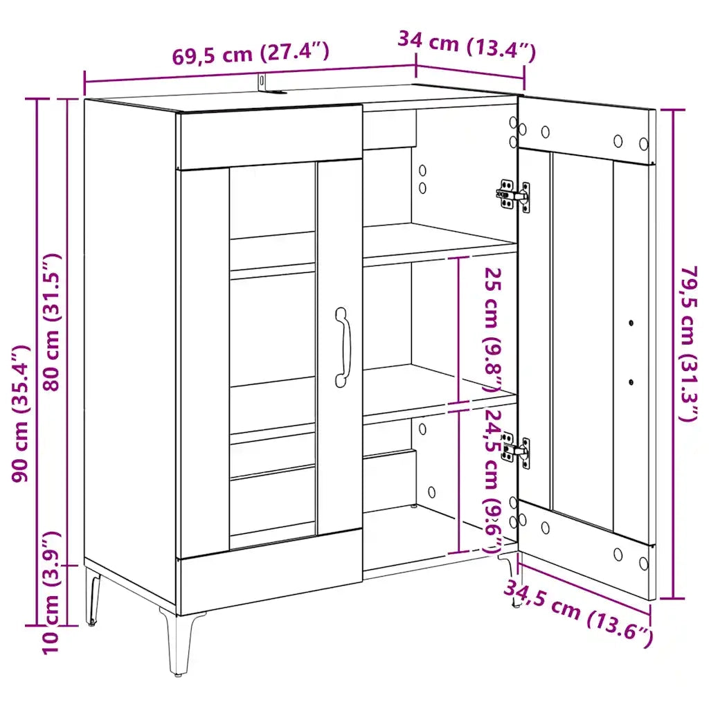 Credenza Grigio Cemento 69,5x34x90 cm in Legno Multistrato 812127